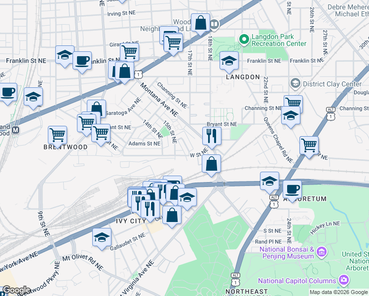 map of restaurants, bars, coffee shops, grocery stores, and more near 101 Independence Avenue Southeast in Washington