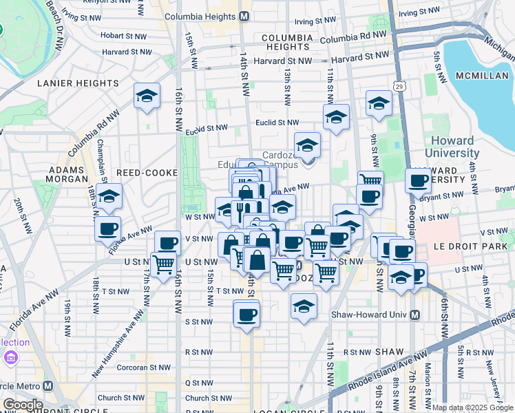 map of restaurants, bars, coffee shops, grocery stores, and more near 101 Independence Avenue Southeast in Washington