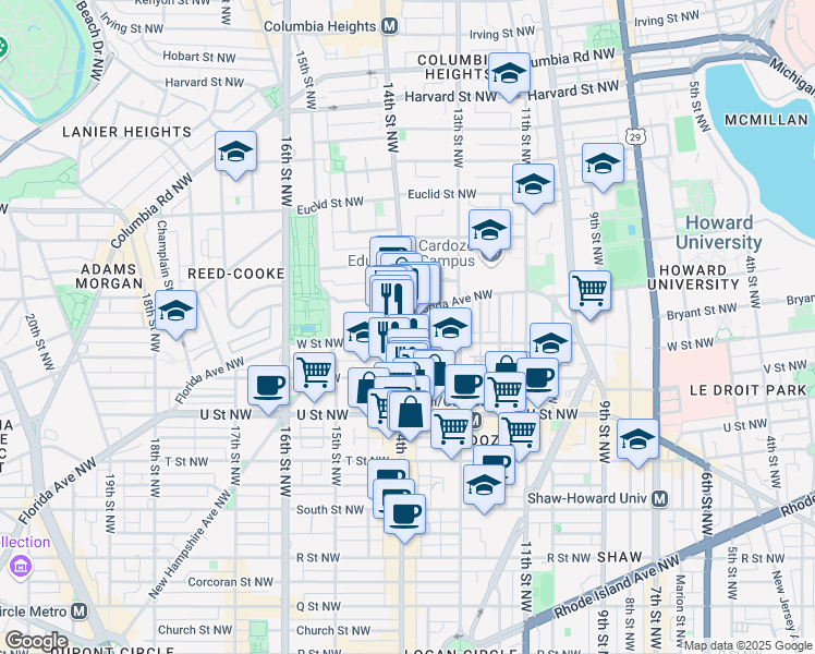 map of restaurants, bars, coffee shops, grocery stores, and more near 101 Independence Avenue Southeast in Washington