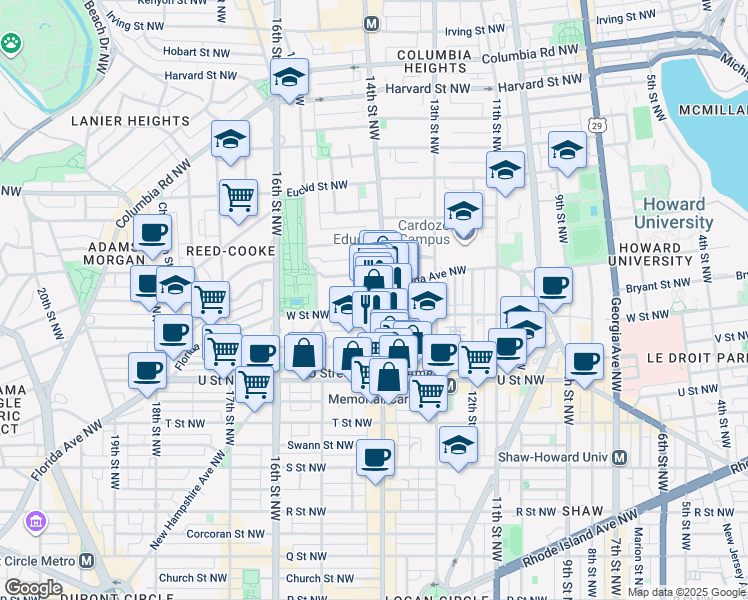 map of restaurants, bars, coffee shops, grocery stores, and more near 101 Independence Avenue Southeast in Washington