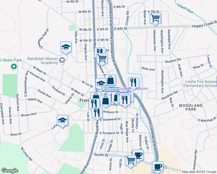 map of restaurants, bars, coffee shops, grocery stores, and more near 10 Kidd Lane in Front Royal