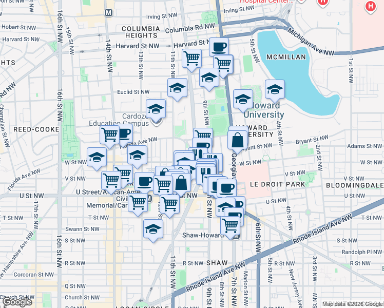 map of restaurants, bars, coffee shops, grocery stores, and more near 101 Independence Avenue Southeast in Washington