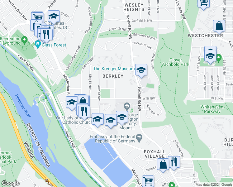 map of restaurants, bars, coffee shops, grocery stores, and more near 2209 46th Street Northwest in Washington