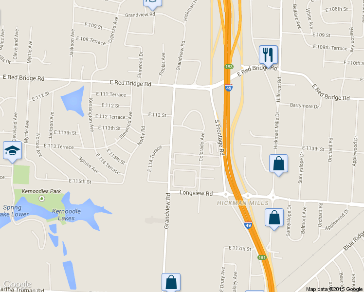 map of restaurants, bars, coffee shops, grocery stores, and more near 11301 Grandview Road in Kansas City