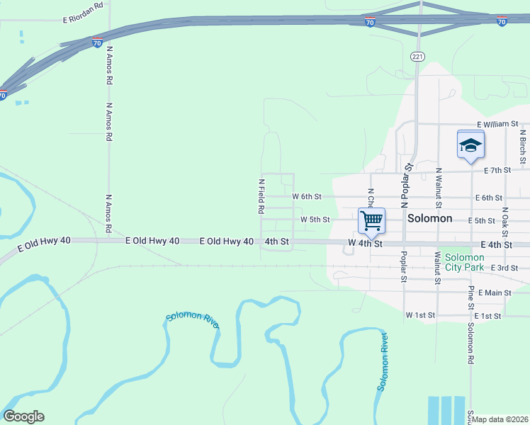 map of restaurants, bars, coffee shops, grocery stores, and more near 200 North Field Road in Solomon