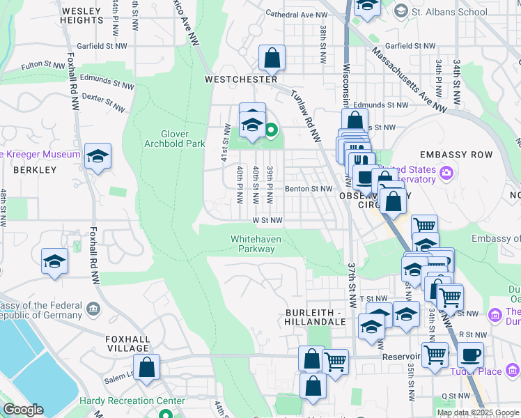 map of restaurants, bars, coffee shops, grocery stores, and more near 2211 40th Street Northwest in Washington