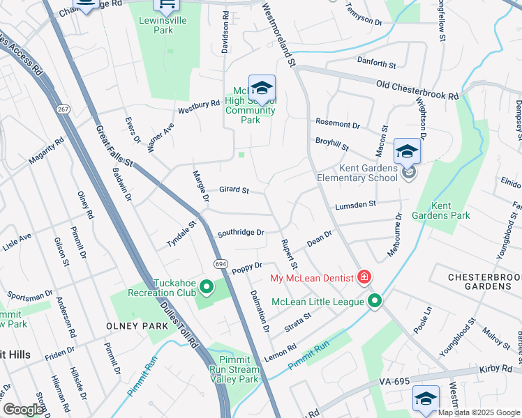 map of restaurants, bars, coffee shops, grocery stores, and more near 6924 Tyndale Street in McLean