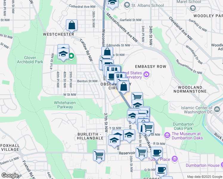 map of restaurants, bars, coffee shops, grocery stores, and more near 2237 Hall Place Northwest in Washington