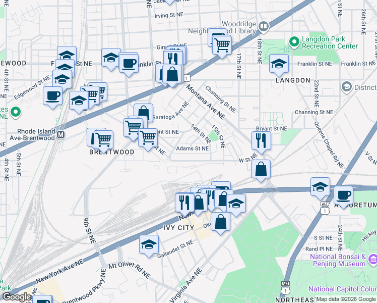 map of restaurants, bars, coffee shops, grocery stores, and more near 101 Independence Avenue Southeast in Washington