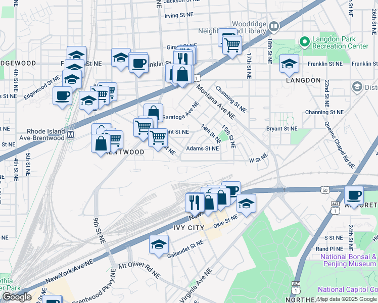 map of restaurants, bars, coffee shops, grocery stores, and more near 101 Independence Avenue Southeast in Washington