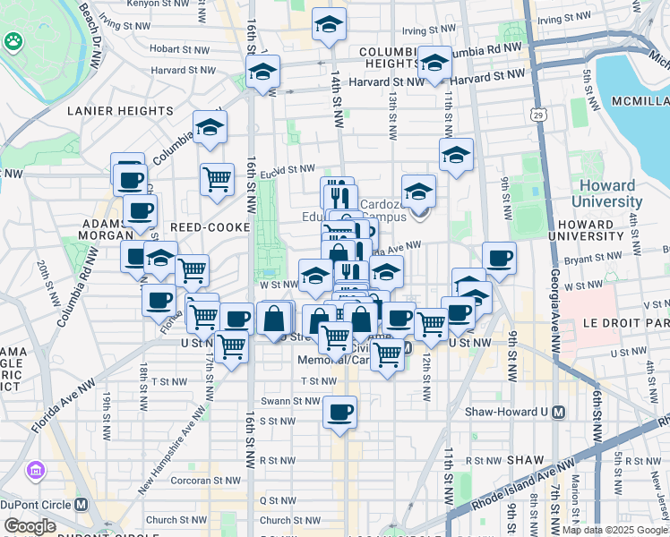 map of restaurants, bars, coffee shops, grocery stores, and more near 101 Independence Avenue Southeast in Washington