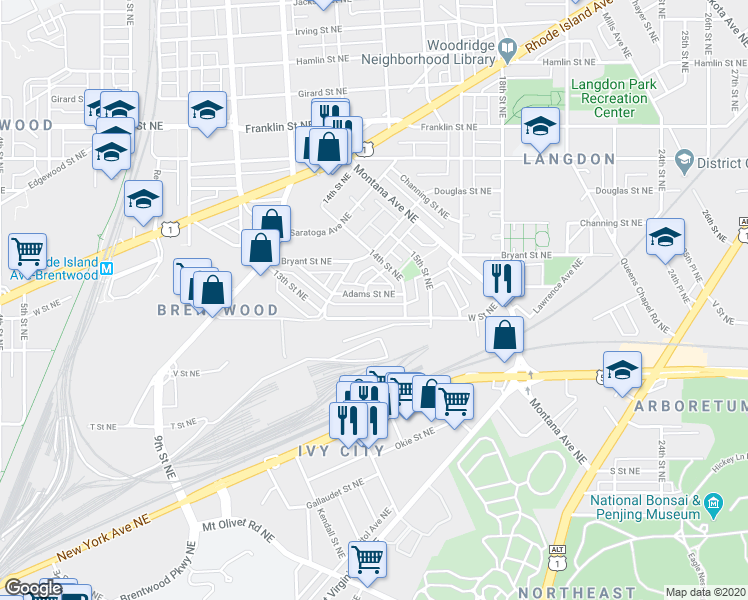 map of restaurants, bars, coffee shops, grocery stores, and more near 101 Independence Avenue Southeast in Washington