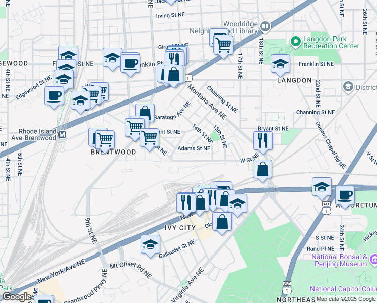 map of restaurants, bars, coffee shops, grocery stores, and more near 101 Independence Avenue Southeast in Washington