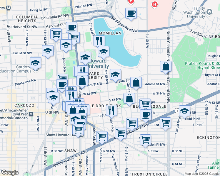 map of restaurants, bars, coffee shops, grocery stores, and more near 101 Independence Avenue Southeast in Washington