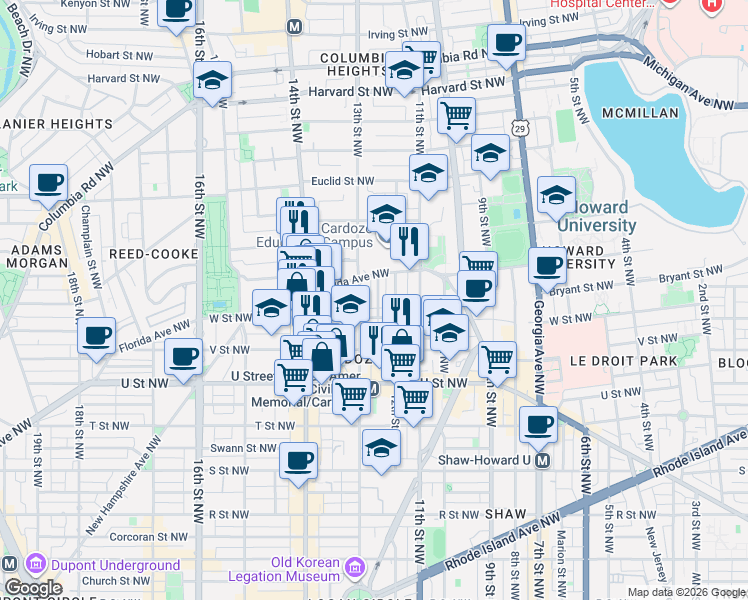map of restaurants, bars, coffee shops, grocery stores, and more near 101 Independence Avenue Southeast in Washington