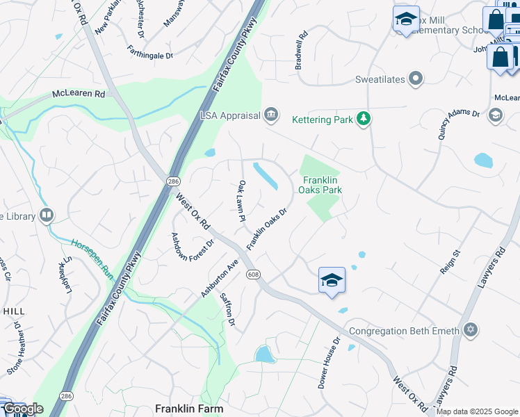 map of restaurants, bars, coffee shops, grocery stores, and more near 2965 Brook Mill Court in Herndon