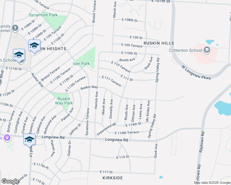 map of restaurants, bars, coffee shops, grocery stores, and more near 8407 East 111 Terrace in Kansas City