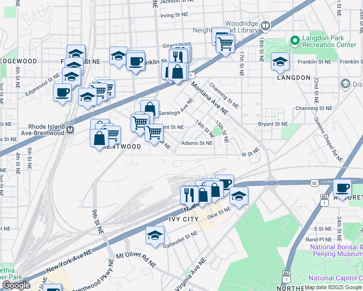 map of restaurants, bars, coffee shops, grocery stores, and more near 101 Independence Avenue Southeast in Washington