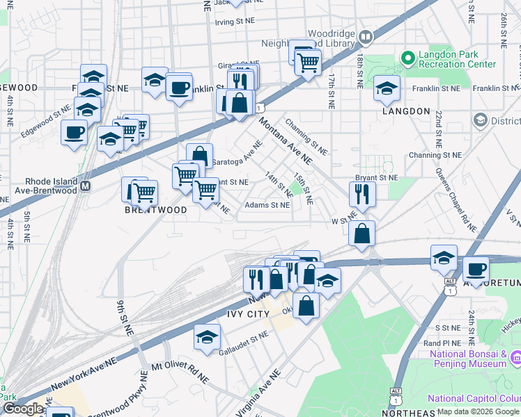 map of restaurants, bars, coffee shops, grocery stores, and more near 101 Independence Avenue Southeast in Washington