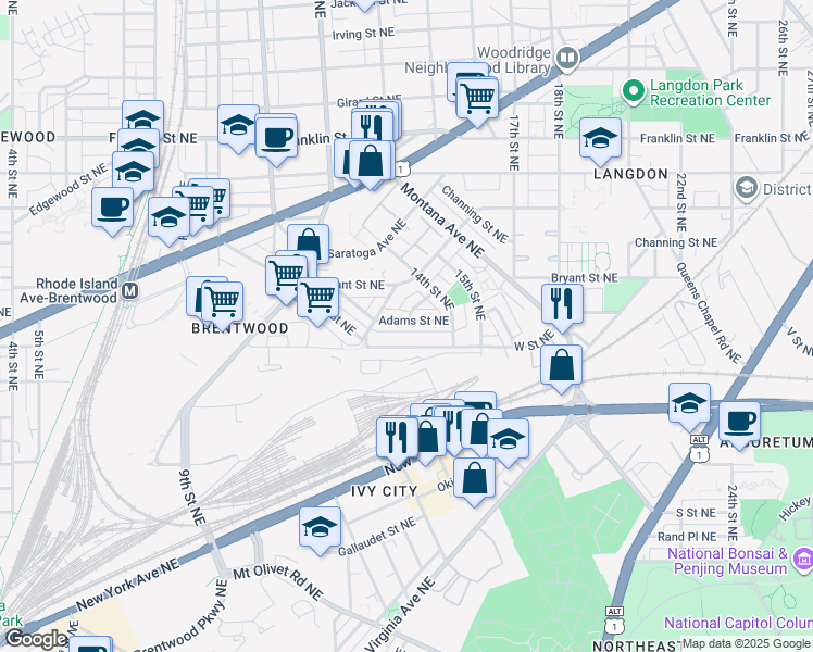 map of restaurants, bars, coffee shops, grocery stores, and more near 101 Independence Avenue Southeast in Washington