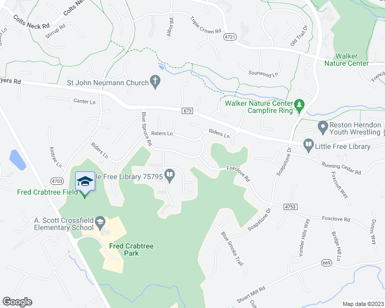 map of restaurants, bars, coffee shops, grocery stores, and more near 11814 Blue Spruce Road in Reston