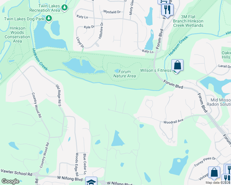 map of restaurants, bars, coffee shops, grocery stores, and more near 3200 Wooddale Lane in Columbia