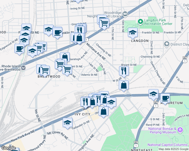 map of restaurants, bars, coffee shops, grocery stores, and more near 101 Independence Avenue Southeast in Washington