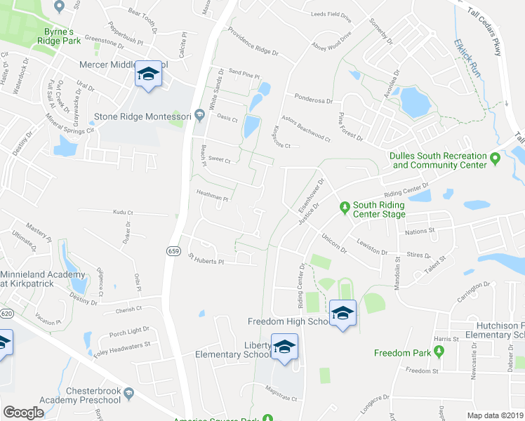 map of restaurants, bars, coffee shops, grocery stores, and more near Shoover Square in Chantilly