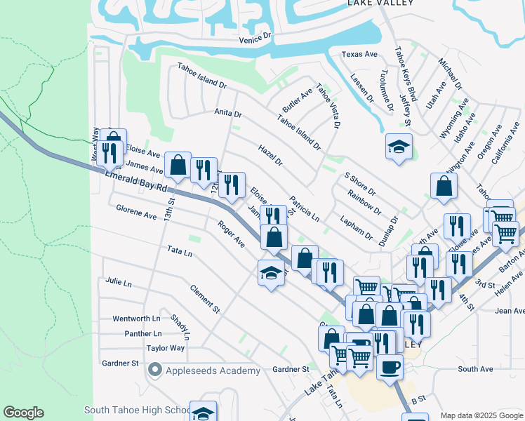 map of restaurants, bars, coffee shops, grocery stores, and more near 746 Eloise Avenue in South Lake Tahoe