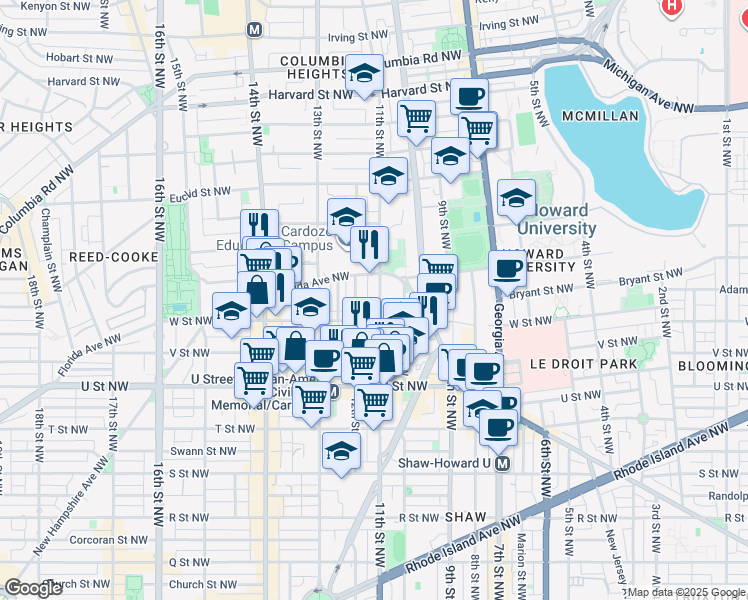 map of restaurants, bars, coffee shops, grocery stores, and more near 101 Independence Avenue Southeast in Washington