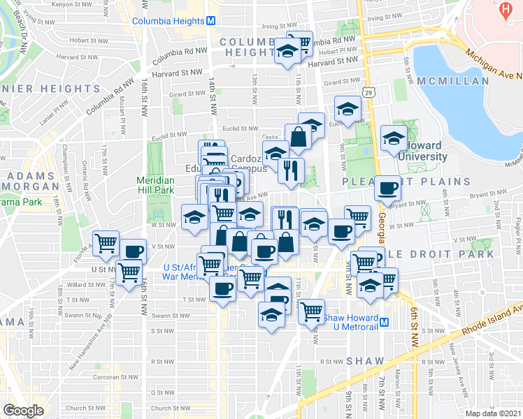 map of restaurants, bars, coffee shops, grocery stores, and more near 101 Independence Avenue Southeast in Washington