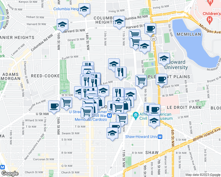 map of restaurants, bars, coffee shops, grocery stores, and more near 2228 12th Place Northwest in Washington