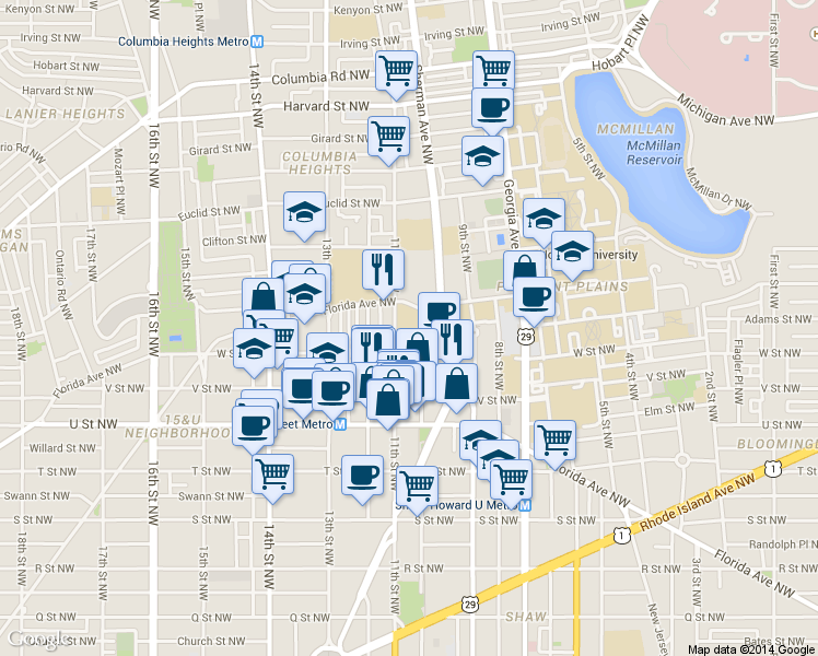map of restaurants, bars, coffee shops, grocery stores, and more near 101 Independence Avenue Southeast in Washington