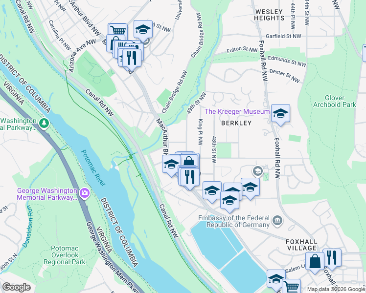 map of restaurants, bars, coffee shops, grocery stores, and more near 101 Independence Avenue Southeast in Washington