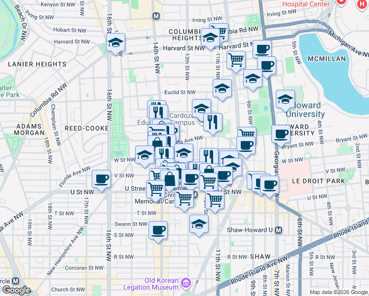 map of restaurants, bars, coffee shops, grocery stores, and more near 101 Independence Avenue Southeast in Washington