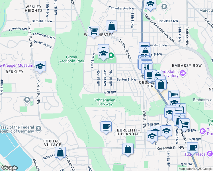 map of restaurants, bars, coffee shops, grocery stores, and more near 2217 40th Street Northwest in Washington
