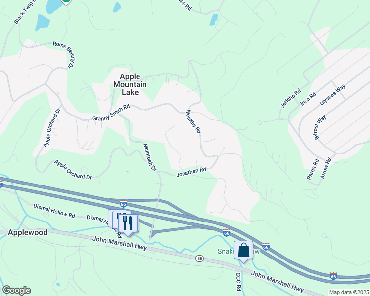 map of restaurants, bars, coffee shops, grocery stores, and more near 106 Apple Core Road in Linden