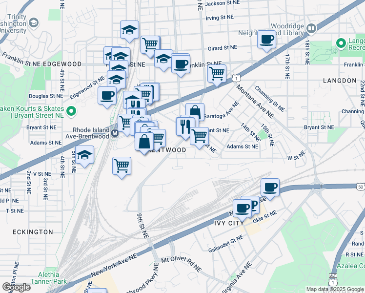 map of restaurants, bars, coffee shops, grocery stores, and more near in Washington