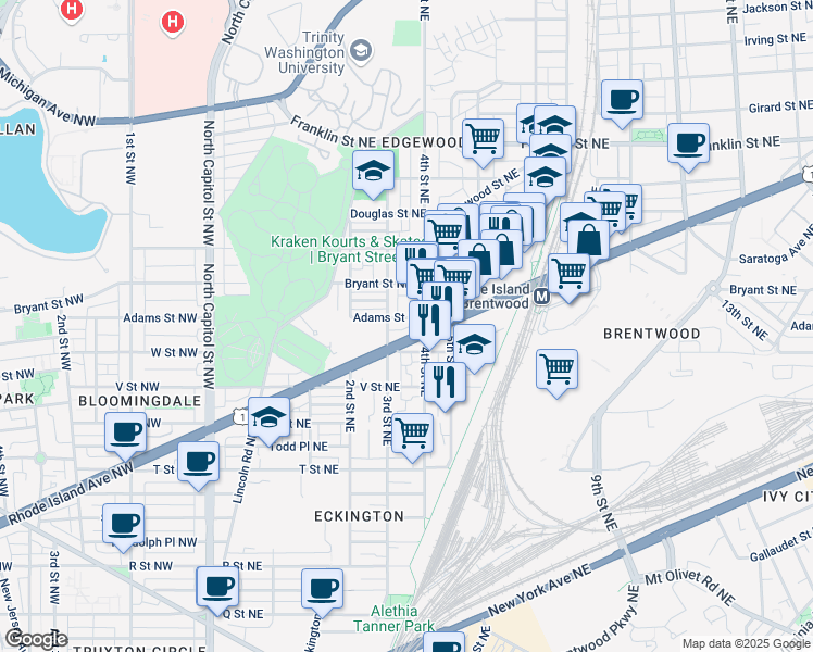 map of restaurants, bars, coffee shops, grocery stores, and more near 101 Independence Avenue Southeast in Washington