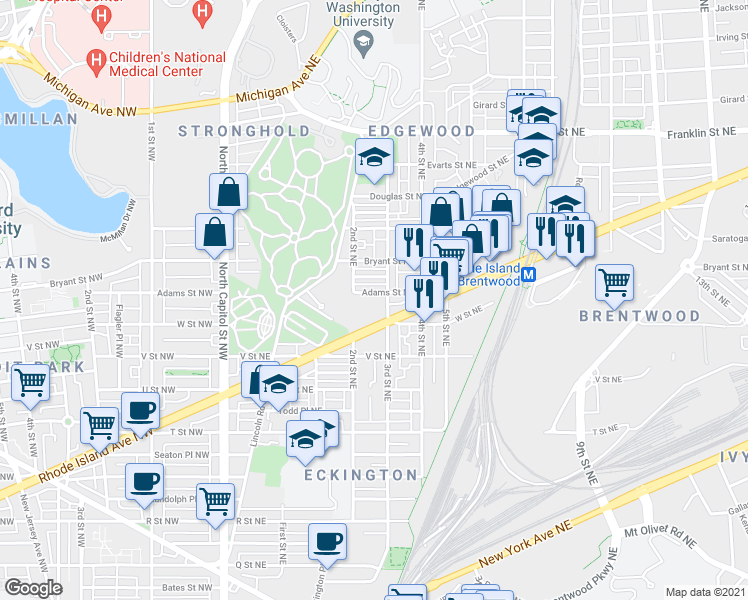 map of restaurants, bars, coffee shops, grocery stores, and more near 101 Independence Avenue Southeast in Washington