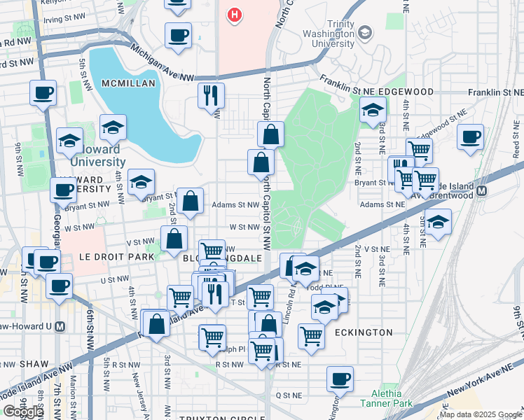 map of restaurants, bars, coffee shops, grocery stores, and more near 101 Independence Avenue Southeast in Washington