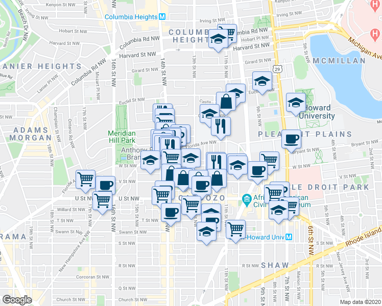 map of restaurants, bars, coffee shops, grocery stores, and more near 101 Independence Avenue Southeast in Washington