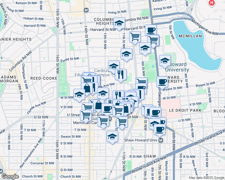 map of restaurants, bars, coffee shops, grocery stores, and more near 2235 12th Place Northwest in Washington