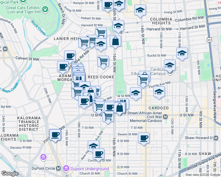map of restaurants, bars, coffee shops, grocery stores, and more near 101 Independence Avenue Southeast in Washington