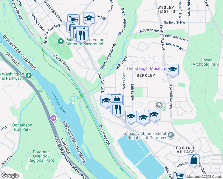map of restaurants, bars, coffee shops, grocery stores, and more near 4914 Ashby Street Northwest in Washington