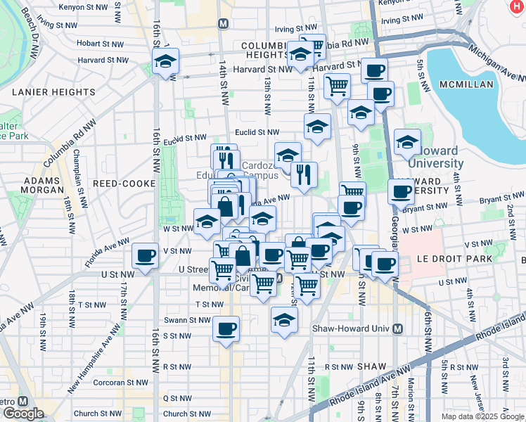 map of restaurants, bars, coffee shops, grocery stores, and more near 101 Independence Avenue Southeast in Washington