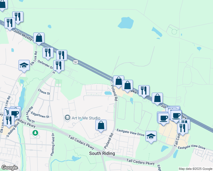 map of restaurants, bars, coffee shops, grocery stores, and more near 25233 Laureldale Terrace in Chantilly