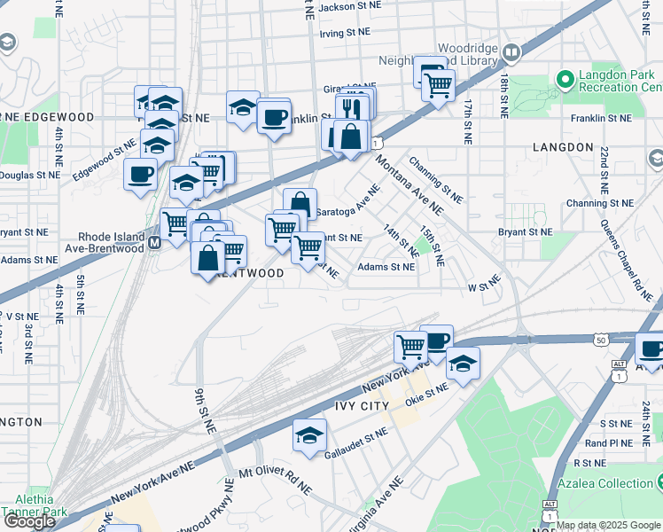 map of restaurants, bars, coffee shops, grocery stores, and more near 2229 13th Street Northeast in Washington