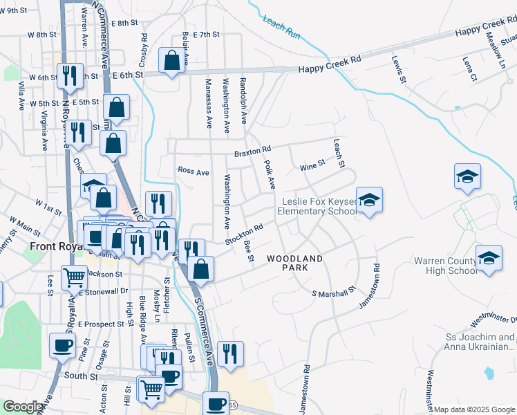 map of restaurants, bars, coffee shops, grocery stores, and more near 730 Hamilton Avenue in Front Royal