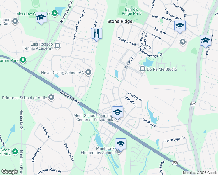 map of restaurants, bars, coffee shops, grocery stores, and more near 41792 Expectation Square in Aldie